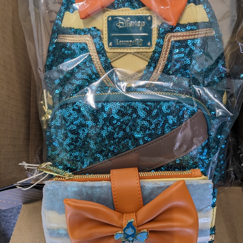 Loungefly Princess Merida Sequin Mini Backpack and wallet